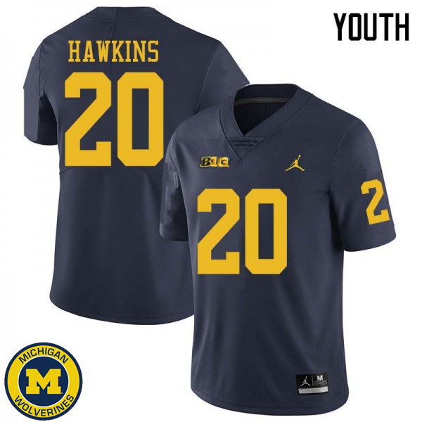 Youth University of Michigan #20 Brad Hawkins Navy Jordan Brand Football Jersey